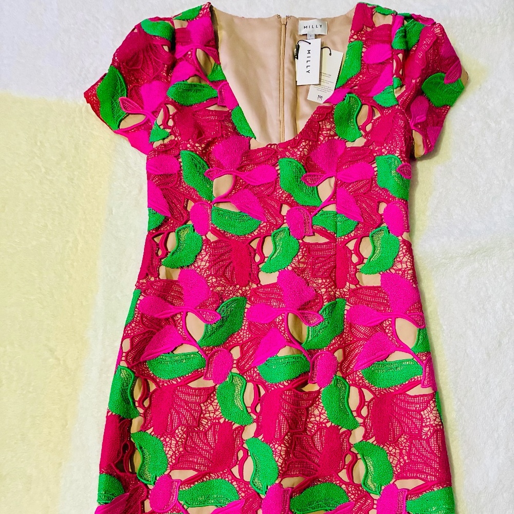 MILLY Floral Pink/Green Dress - Size 6